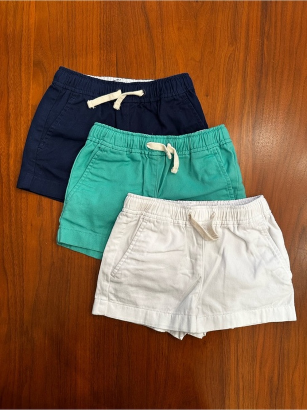 LOT! Crewcuts Kids 3 Pairs Elastic Waist Shorts Navy, Teal & White size 4